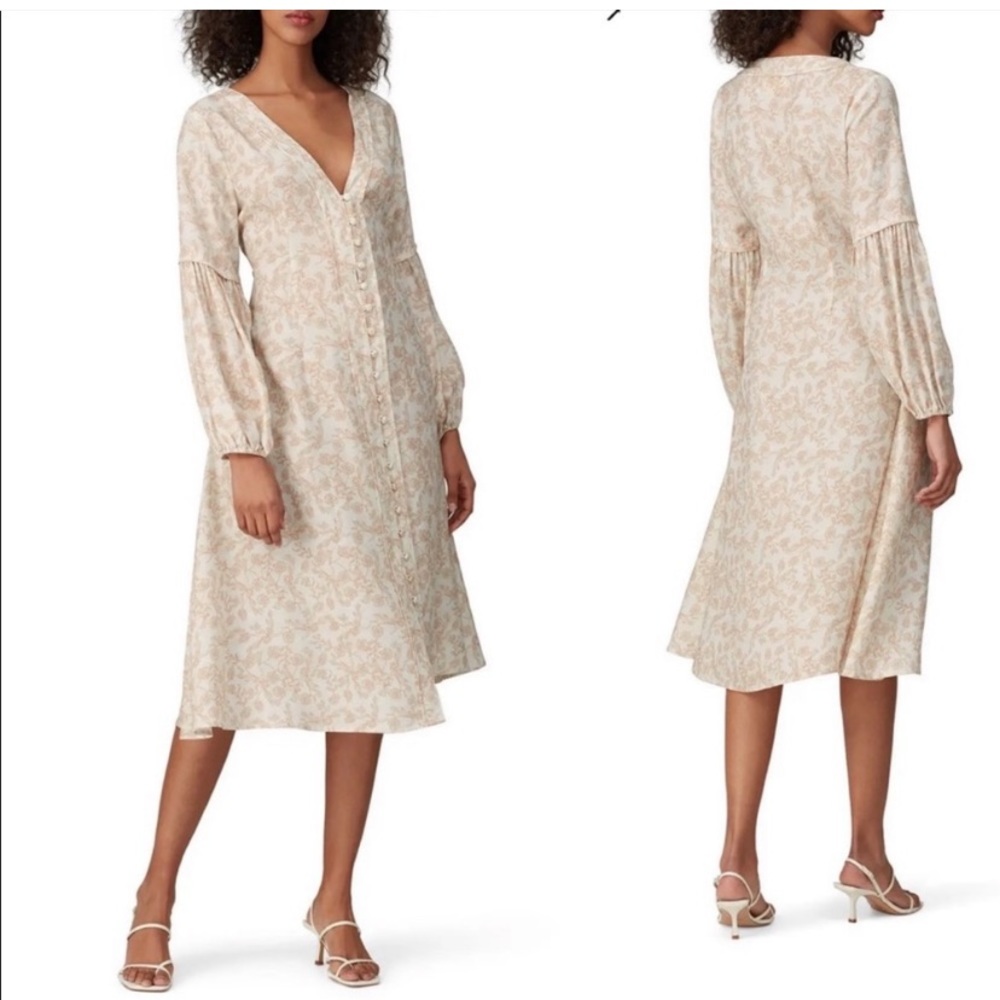 SANCIA The Maryse cream pink button front midi Dress